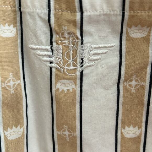 Dockers 100% Cotton Long Sleeve White Camel Navy Stripe Pattern Blouse Size M - Picture 2 of 5